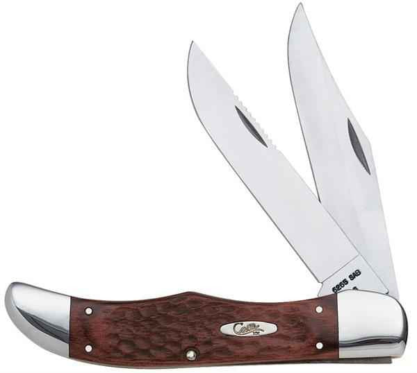 Case XX #00189 - Folding Hunter - Jigged Dymalux Rosewood with Leather Sheath