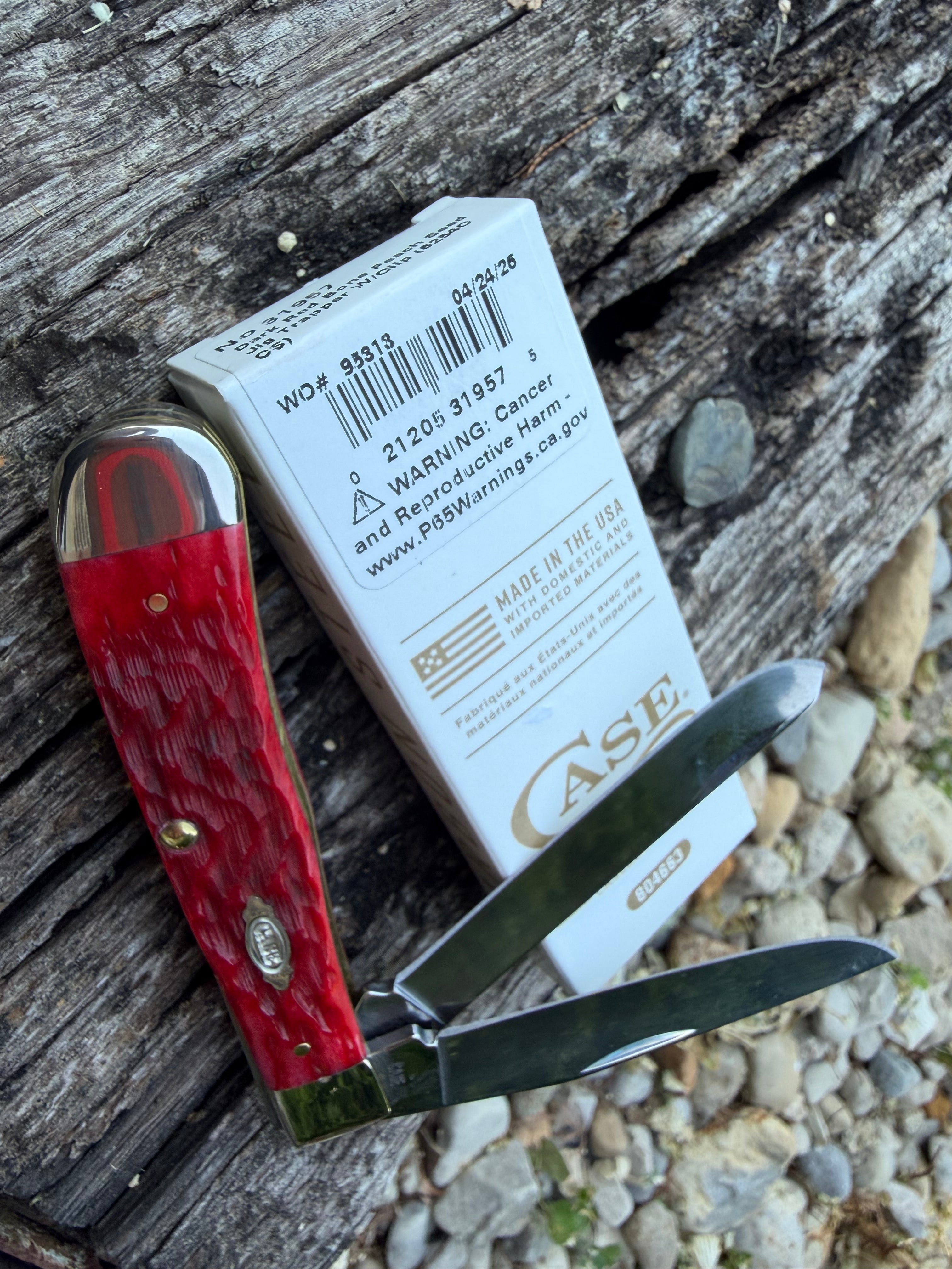 Case XX #31957 - Trapper - Peach Seed Jig Dark Red Bone with Pocket Clip