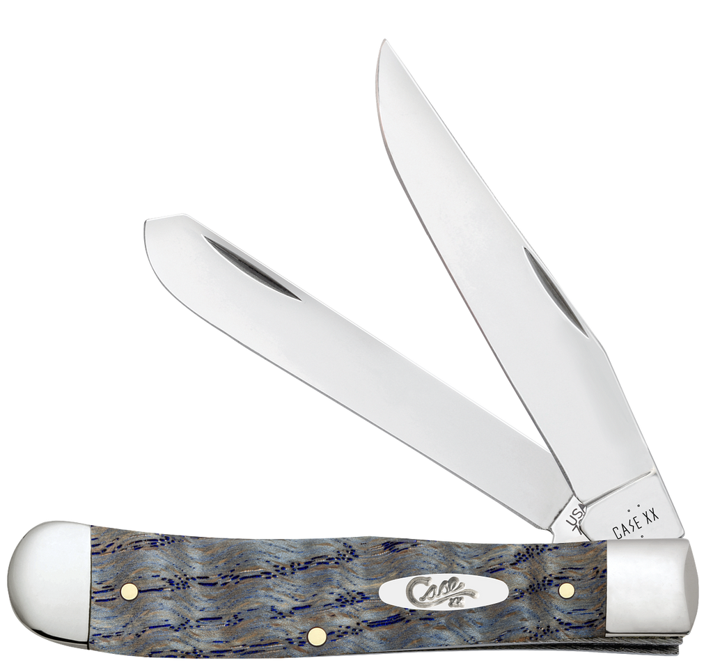 Case XX #47490 - Trapper - Smooth Blue Curly Oak Wood