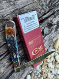 Case XX #51865 - Slimline Trapper - Pocket Worn Peach Seed Jigged Mediterranean Blue Bone