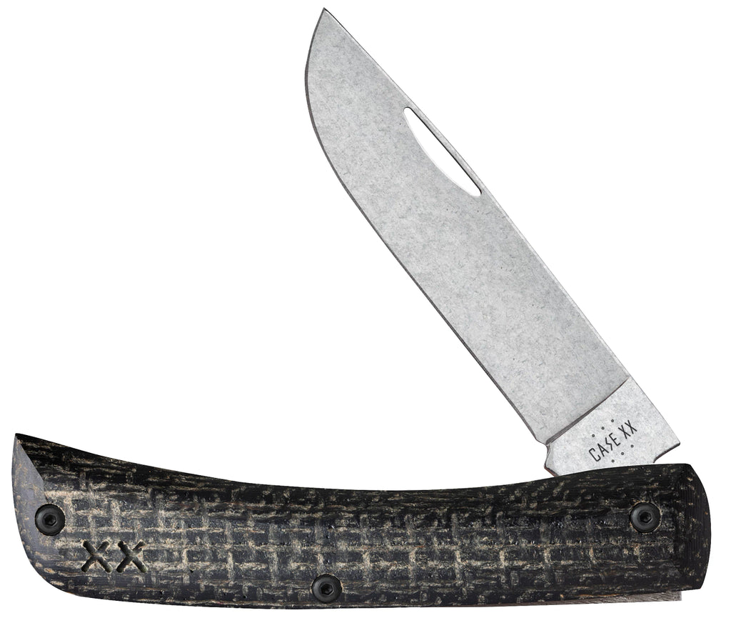 Case XX #66382 - Sod Buster Jr. - Black Burlap Laminate/Day Glow G-10 Smooth XR