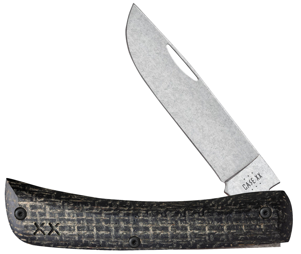 Case XX #66382 - Sod Buster Jr. - Black Burlap Laminate/Day Glow G-10 Smooth XR